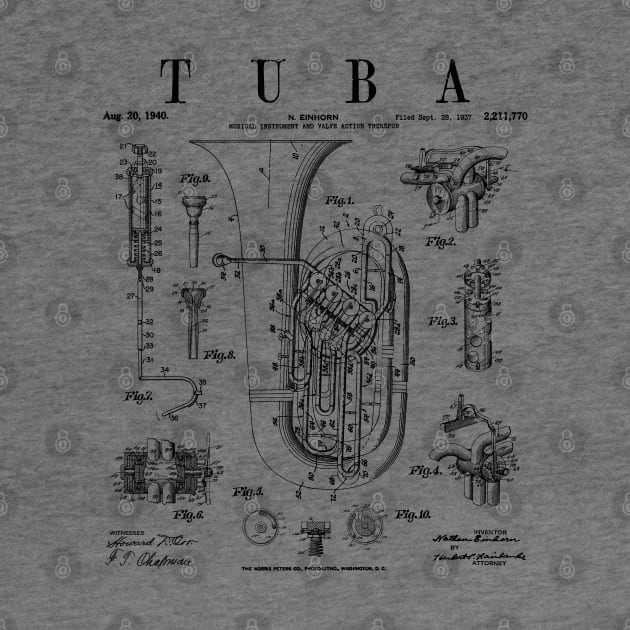 Tuba Vintage Patent Tubaist Tubist Drawing Print by Grandeduc